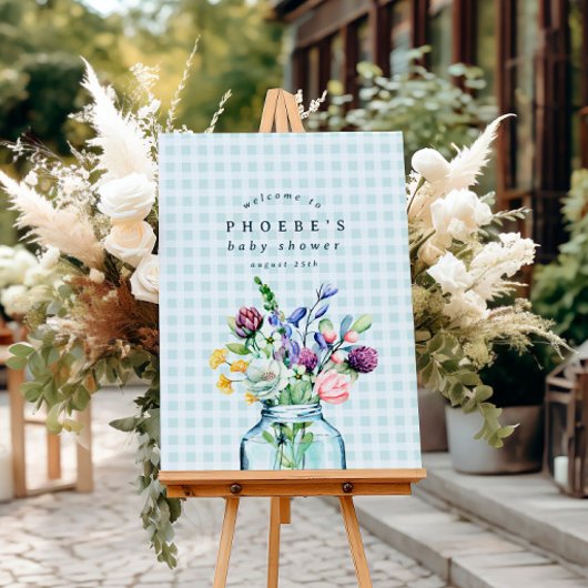 ワイルドフラワー素朴メイソンの瓶の赤ちゃんシャワーのサイン ポスター