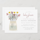 ワイルドフラワー素朴メイソンの瓶の赤ちゃんシャワー 招待状 (正面/裏面)