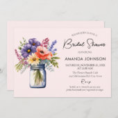ワイルドフラワー素朴メイソンジャーブライダルシャワー 招待状 (正面/裏面)