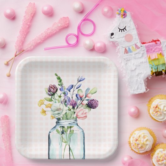 ワイルドフラワー素朴メイソンジャールピクニックブライダルシャワー ペーパープレート (パーティー)