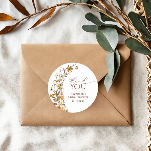 ワイルドフラワー素朴メドウブライダルシャワー ラウンドシール