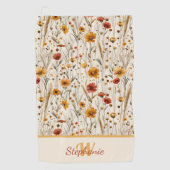 ワイルドフラワー素朴モノグラム – Boho Floral Pattern ゴルフタオル (正面)