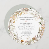 ワイルドフラワー素朴ラウンド秋秋の花結婚の花 招待状 (正面/裏面)