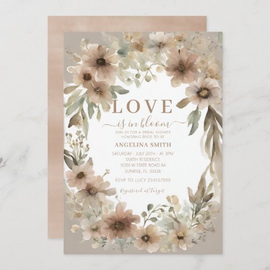 ワイルドフラワー素朴ラブが開花ブライダルシャワーにある 招待状 (正面/裏面)