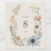 ワイルドフラワー素朴リース結婚のテーブル番号 ワインラベル (シングルラベル)