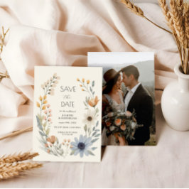 ワイルドフラワー素朴リース結婚式の日付を保存 招待状