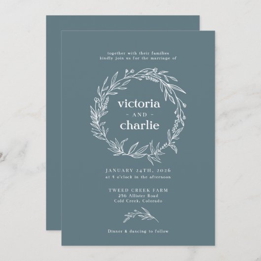 ワイルドフラワー素朴リース結婚式招待状 招待状 (正面/裏面)