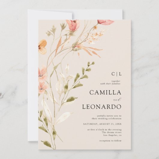 ワイルドフラワー素朴ワイルドフラワー結婚式招待状 招待状 (正面)