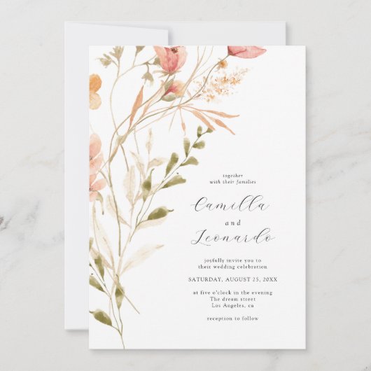 ワイルドフラワー素朴ワイルドフラワー結婚式招待状 招待状 (正面)