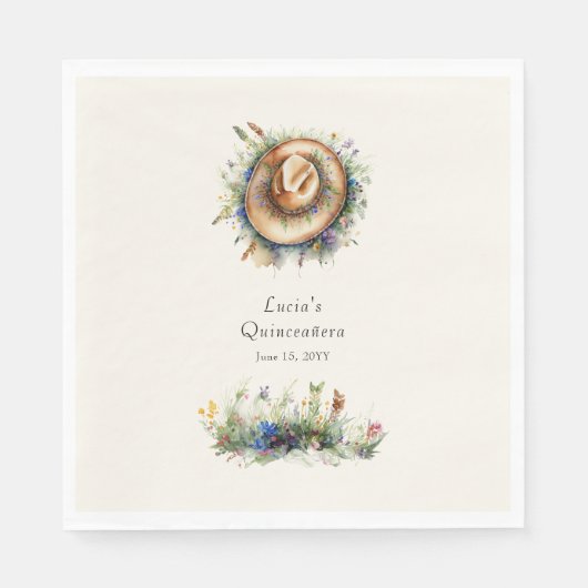 ワイルドフラワー素朴女性のカーボーイハットフローラキンセアニェラ スタンダードランチョンナプキン (正面)