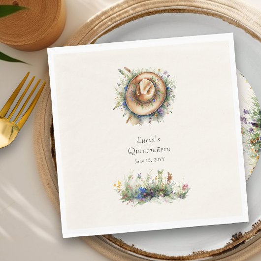 ワイルドフラワー素朴女性のカーボーイハットフローラキンセアニェラ スタンダードランチョンナプキン