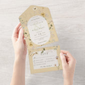 ワイルドフラワー素朴楕円形フレームイエローディナー オールインワン招待状 (貼ってはがせる)