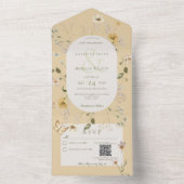 ワイルドフラワー素朴楕円形フレーム黄色QRコード オールインワン招待状 (内側)