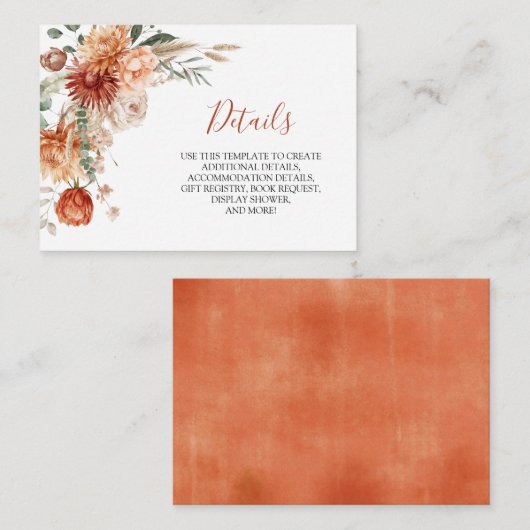 ワイルドフラワー素朴秋インラブベビーシャワー詳細 エンクロージャーカード (正面/裏面)