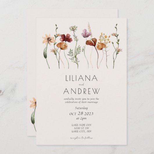 ワイルドフラワー素朴結婚式招待状 招待状 (正面/裏面)