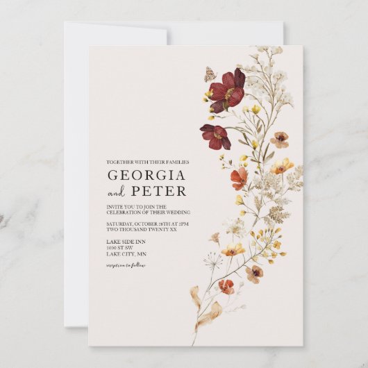 ワイルドフラワー素朴結婚式招待状 招待状 (正面)