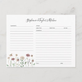 ワイルドフラワー素朴編集可能レシピカードテンプレート 案内ポストカード