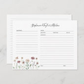 ワイルドフラワー素朴編集可能レシピカードテンプレート 案内ポストカード (正面/裏面)