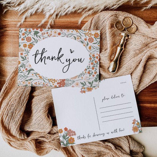 ワイルドフラワー素朴赤ちゃんシャワーポストカード サンキューカード