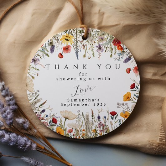 ワイルドフラワー素朴赤ちゃんシャワーメッセージカードイン白 フェイバータグ