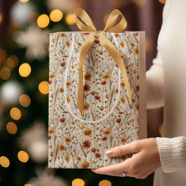 ワイルドフラワー素朴 – ボホ秋フローラルパターン ミディアムペーパーバッグ