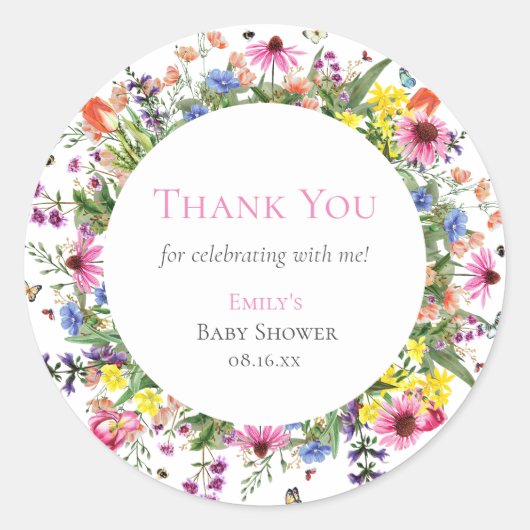 ワイルドフラワー素朴&蝶ありがとう ラウンドシール (正面)