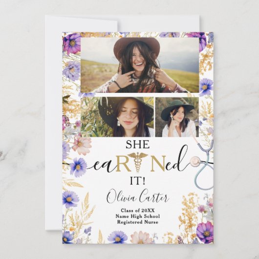 ワイルドフラワー素朴RNナース4写真卒業 案内状 (正面)