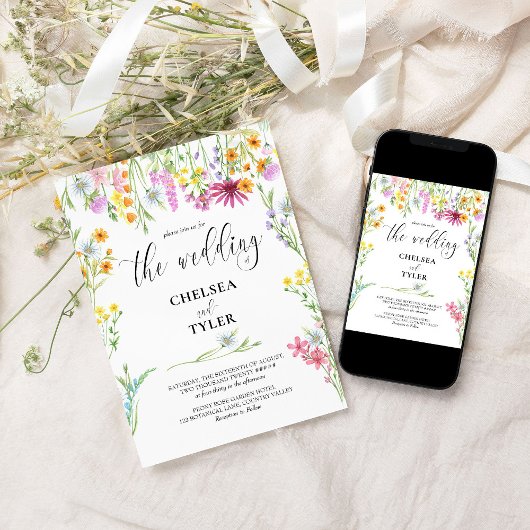 ワイルドフラワー結婚のかわいらしフローラ名枠 招待状