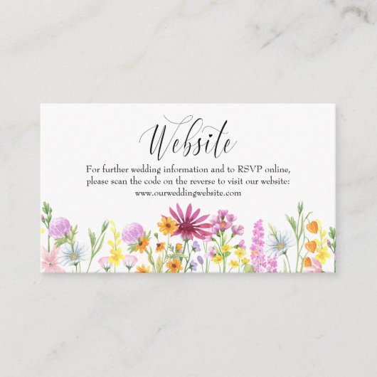 ワイルドフラワー結婚のウェブサイトQRコードオンラインRSVP エンクロージャーカード (正面)