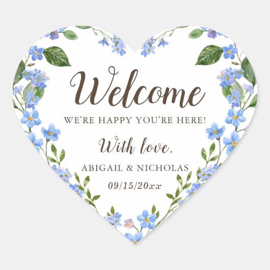 ワイルドフラワー結婚のウェルカムステッカーギフトメッセージカード ハートシール (正面)