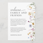 ワイルドフラワー結婚のウェルカムレターのタイムラインカード メニュー (正面)