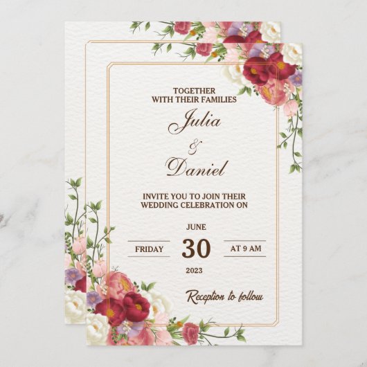 ワイルドフラワー結婚のエレガントフローラ招待状 セーブザデート (正面/裏面)