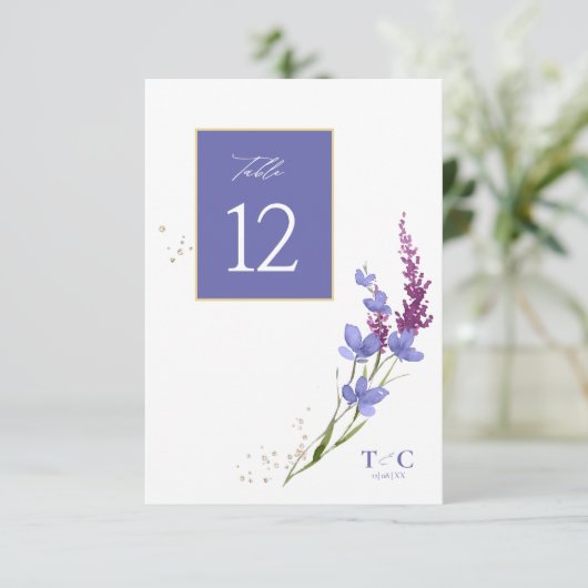 ワイルドフラワー結婚のテクスチャテーブルNo. Peri ID954 招待状 (スタンド正面)