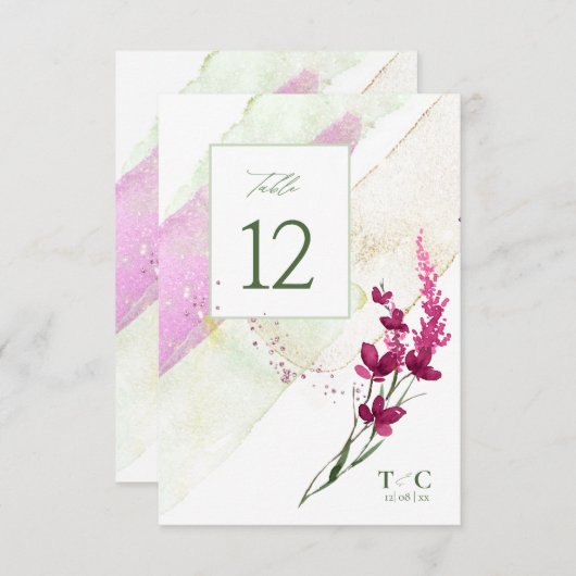 ワイルドフラワー結婚のテーブル番号明るい赤紫色ID954 招待状 (正面/裏面)