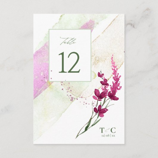 ワイルドフラワー結婚のテーブル番号明るい赤紫色ID954 招待状 (裏面)