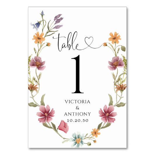 ワイルドフラワー結婚のテーブル番号 テーブルナンバー (正面)