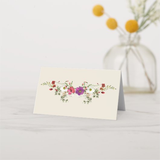 ワイルドフラワー結婚のテーブル番号 プレイスカード (裏面)