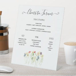 ワイルドフラワー結婚のバーメニュー、シグネチャードリンクメニュー 台座サイン