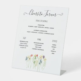 ワイルドフラワー結婚のバーメニュー、シグネチャードリンクメニュー 台座サイン