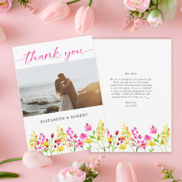 ワイルドフラワー結婚のフローラスクリプトエレガント春 サンキューカード