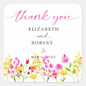 ワイルドフラワー結婚のフローラスクリプトエレガント春 スクエアシール (正面)