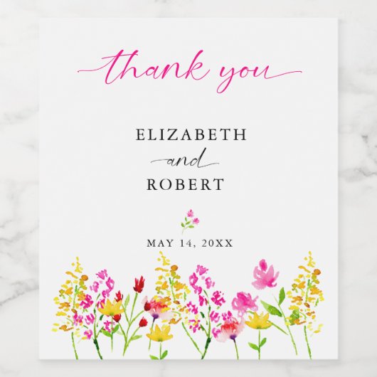 ワイルドフラワー結婚のフローラスクリプトエレガント春 ワインラベル (シングルラベル)