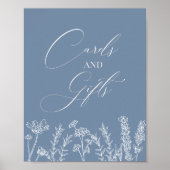 ワイルドフラワー結婚のペリウィンクルブルーカードのギフトサイン ポスター (正面)