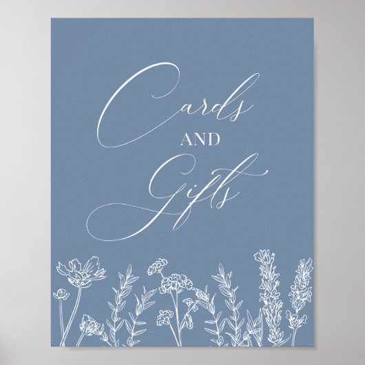 ワイルドフラワー結婚のペリウィンクルブルーカードのギフトサイン ポスター (正面)