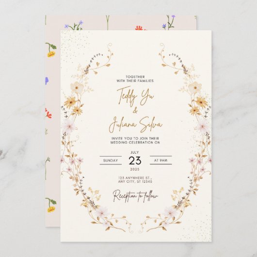 ワイルドフラワー結婚のボホフローラの結婚式素朴用 招待状 (正面/裏面)