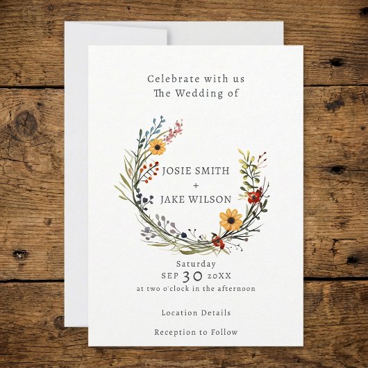 ワイルドフラワー結婚のリース結婚式招待状 招待状