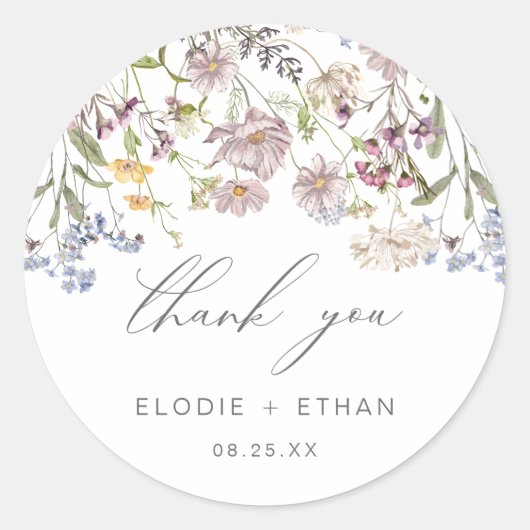 ワイルドフラワー結婚の丸いステッカーフローラボホのお願い ラウンドシール (正面)