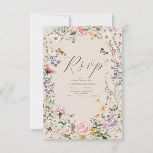 ワイルドフラワー結婚の国素朴の結婚式 出欠カード (正面)