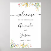 ワイルドフラワー結婚の大きな歓迎サイン ポスター (正面)