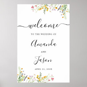 ワイルドフラワー結婚の大きな歓迎サイン ポスター